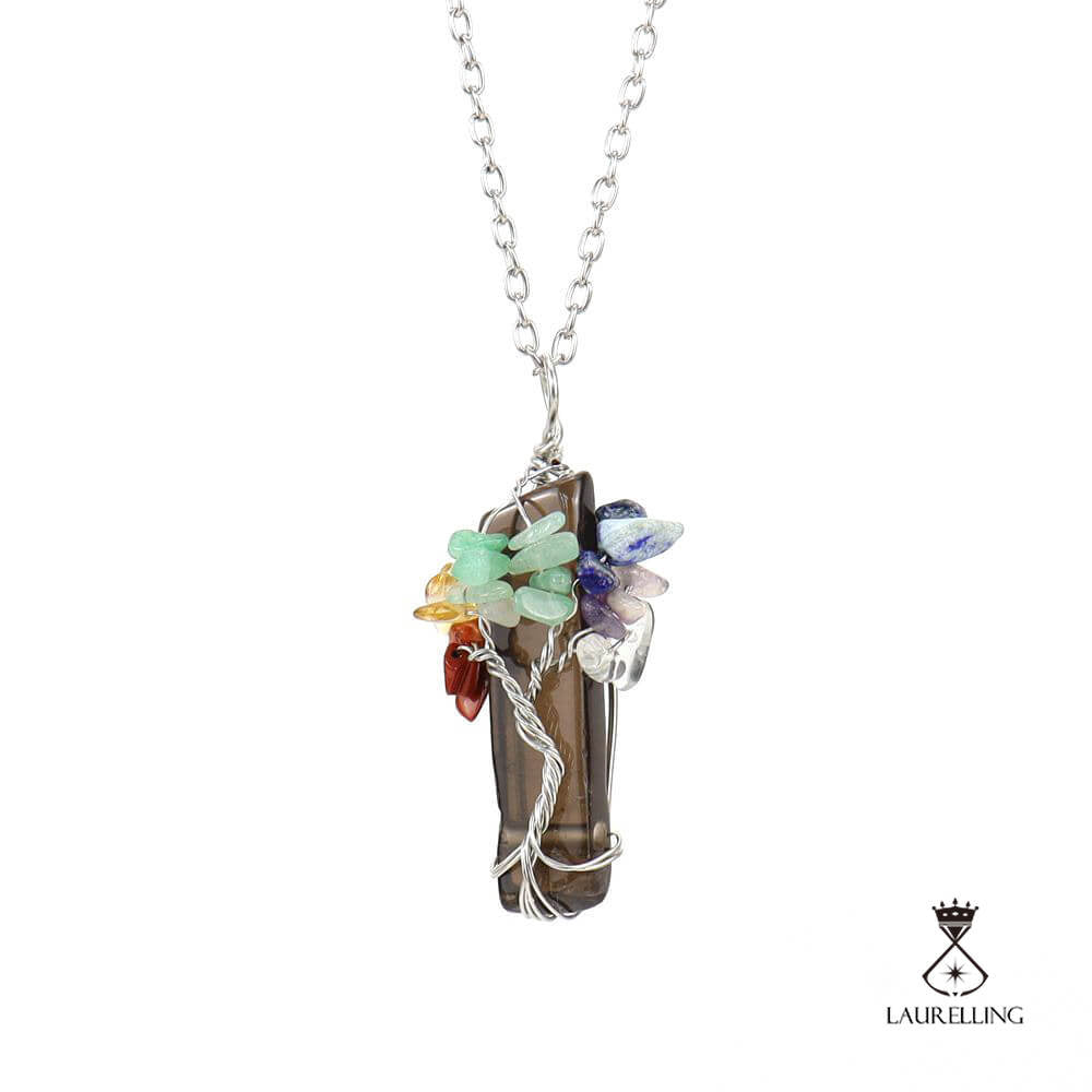 Irregular Agate Strip Tree of Life Pendant Necklace