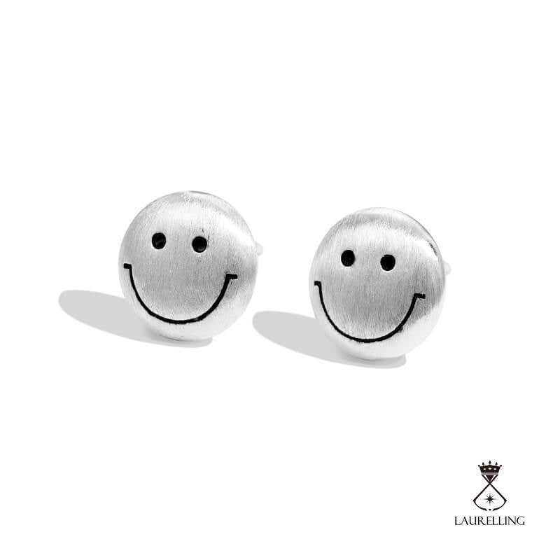S925 Sterling Silver Smiley Face Simple Stud Earrings