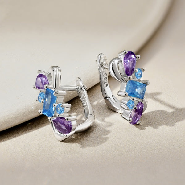 S925 Sterling Silver Blue Purple Pear Drop Earrings
