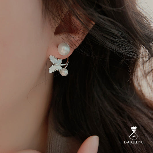 Fashion Pearl Butterfly Stud Earrings
