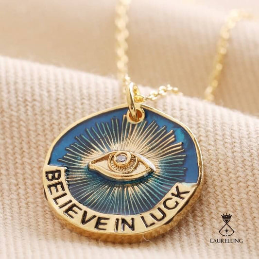"Believe In Luck" Evil Eye Pendant Necklace