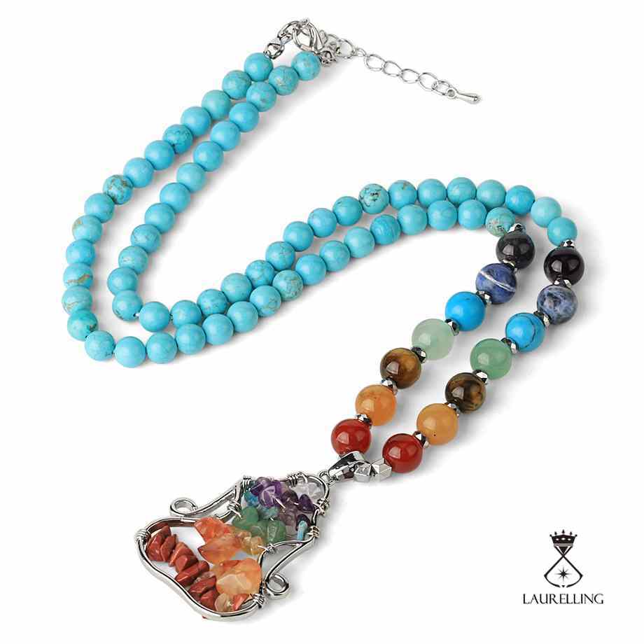 Crystal Colorful Bead Energy Pendant Necklace
