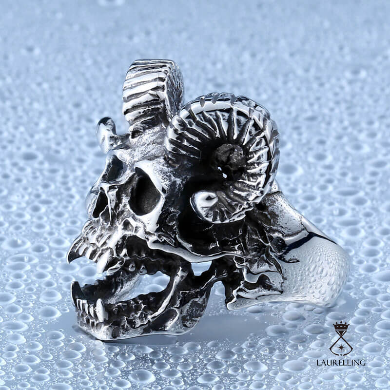 Stainless Steel Punk Satanic Sheep-head Skull Ring