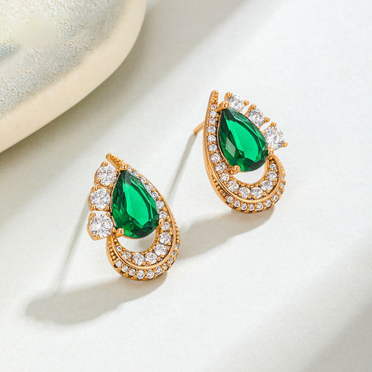 Stylish Luxurious Water Drop Imitation Emerald Stud Earrings