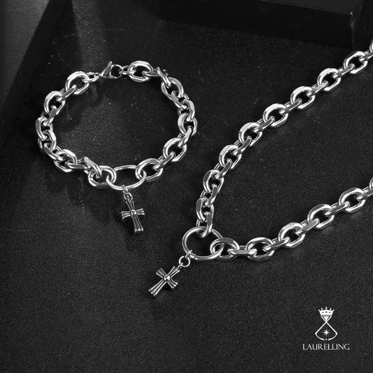 Stainless Steel Cross Bracelet Motorcycle Necklace