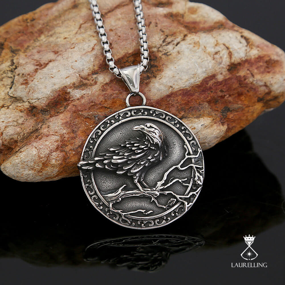 Viking Raven Rune Pendant Necklace