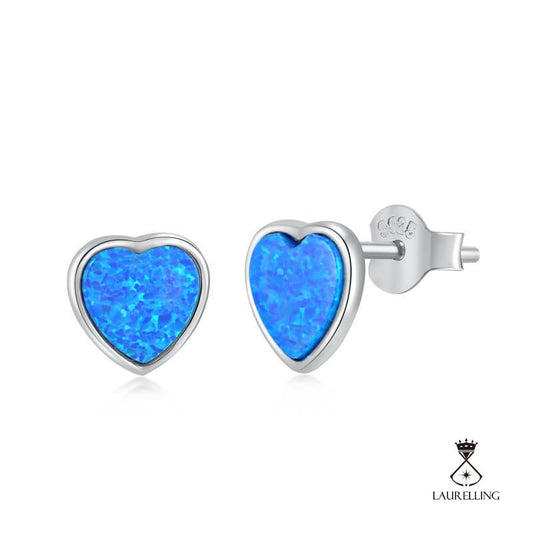 S925 Sterling Silver Blue Heart Opal Stud Earrings