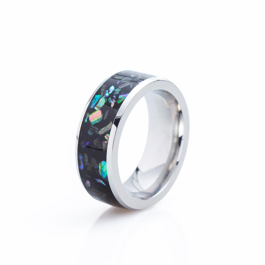 Crushed Opal Abalone Tungsten Carbide Ring