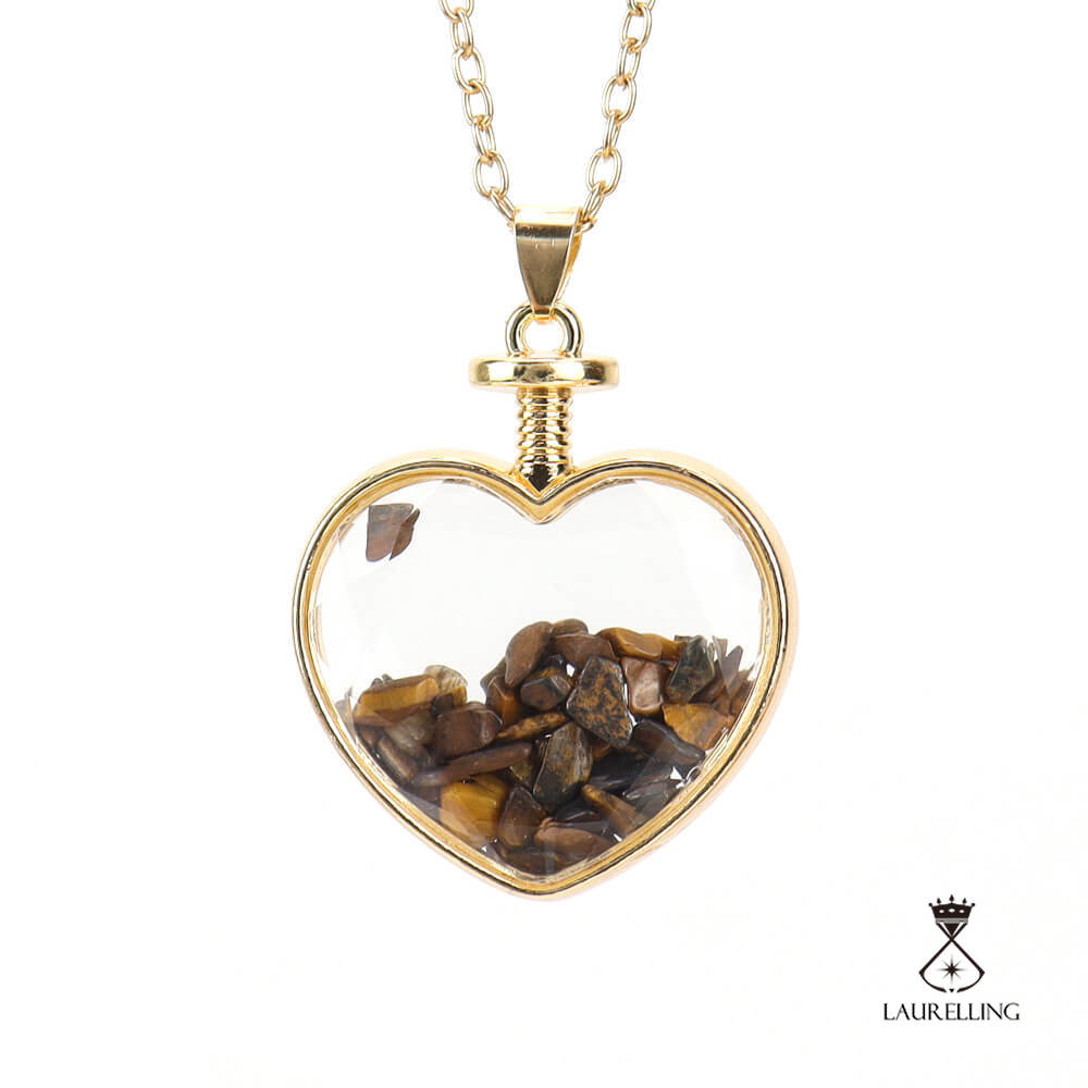 Crushed Stone Heart-shaped Glass Box Pendant Necklace