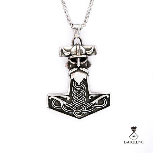 Stainless Steel Thor's Hammer Celtic Viking Warrior Necklace