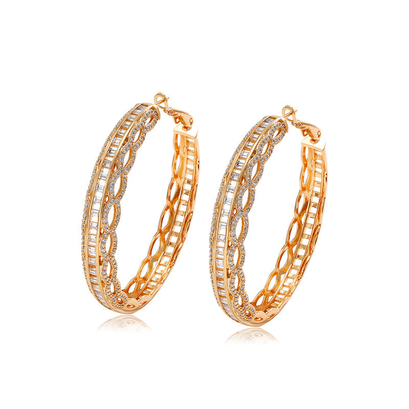 K-plated Gold-plated Zircon Round Large Hoop Earrings