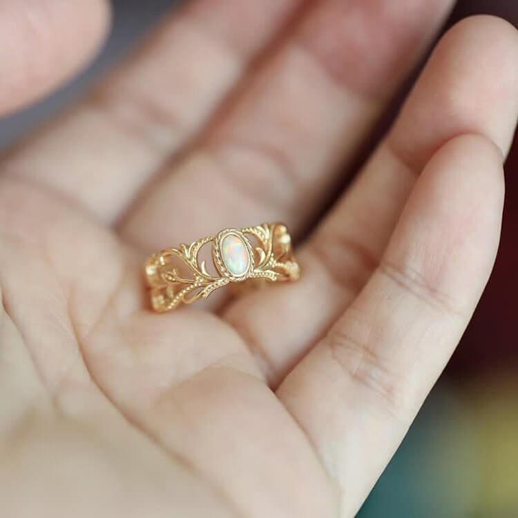 Opal Vintage Open Adjustable Gold Ring