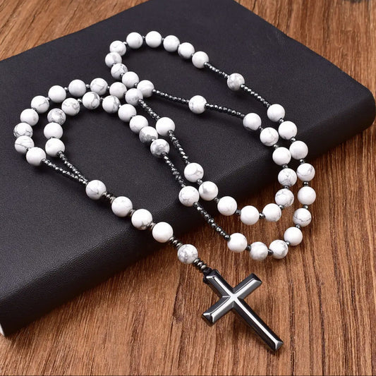 Cross Catholic Stone Rosary Necklace