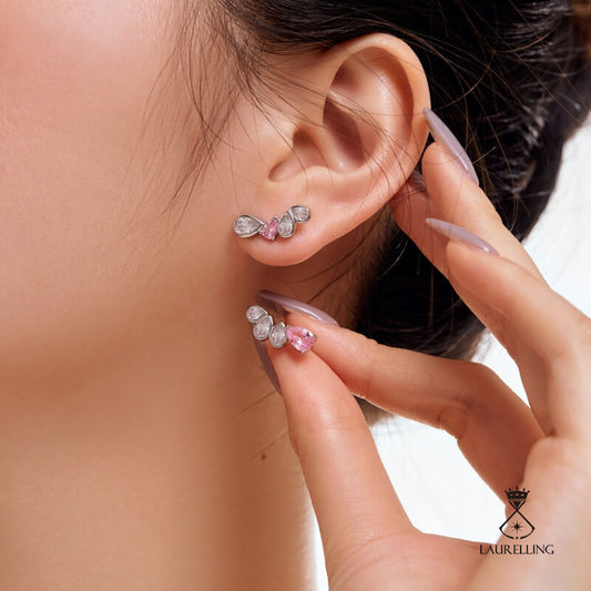 S925 Sterling Silver White Pink Water Drop Zircon Earrings