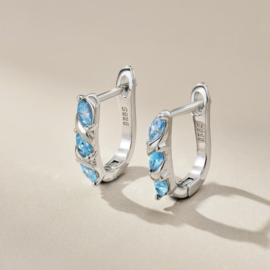 S925 Sterling Silver Blue Zircon U-shaped Earrings