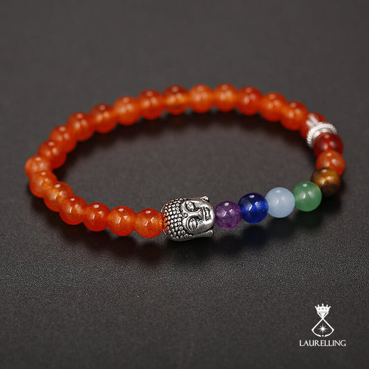 Red Agate Bead Buddha's Head Elastic Bracelet