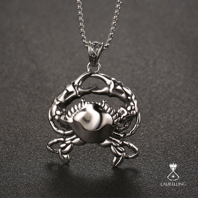 Titanium Steel Punk Cute Little Crab Pendant Necklace