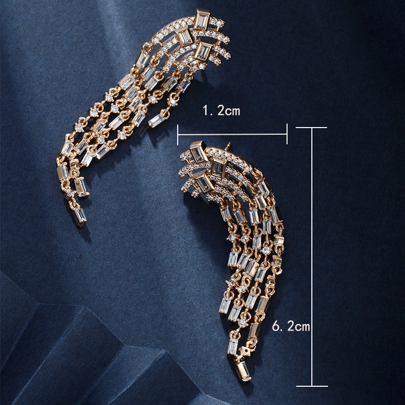 Square Super Sparkling Zirconia Five-layer Tassel Stud Earrings