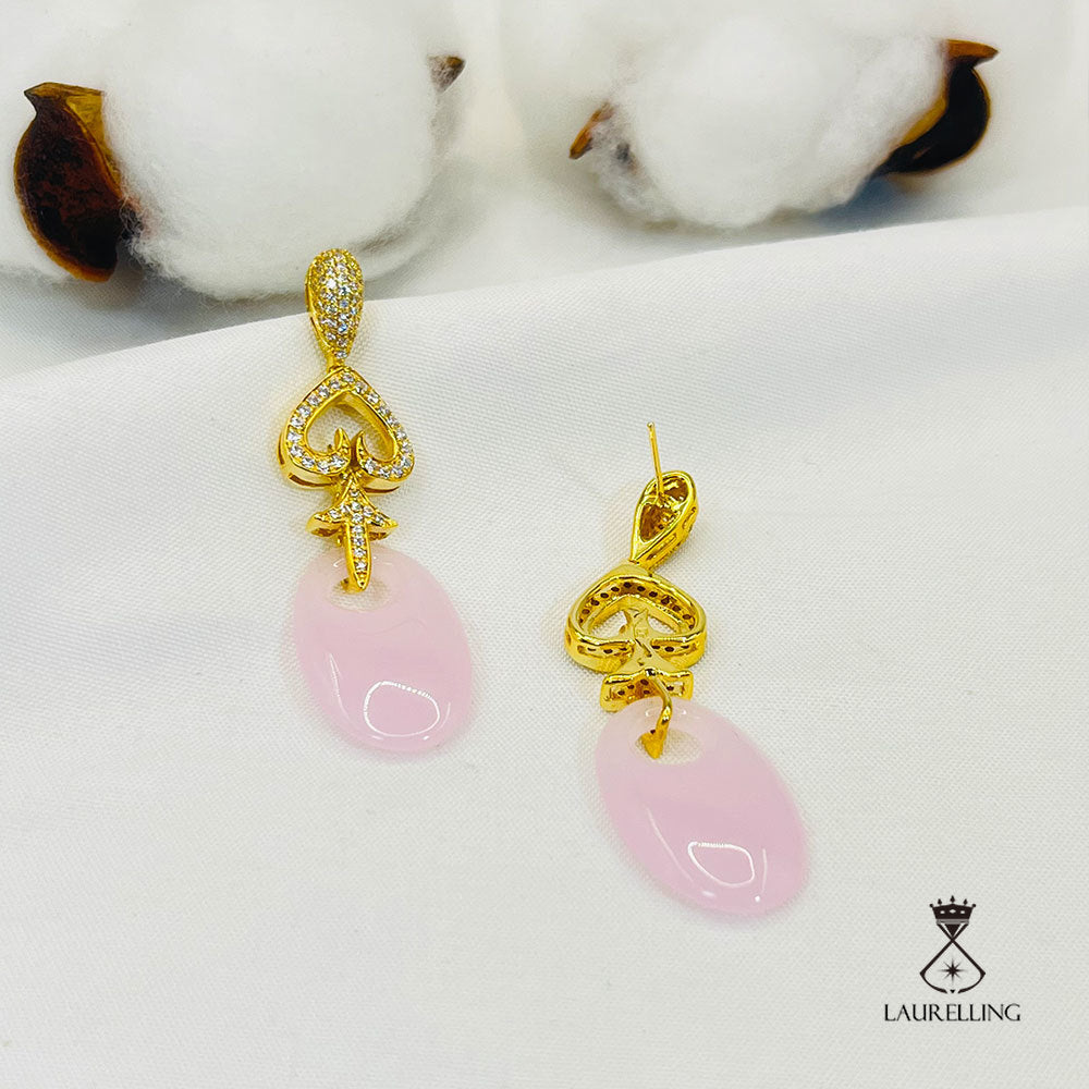 Golden Arrow Shape Pink Stone Drop Earrings