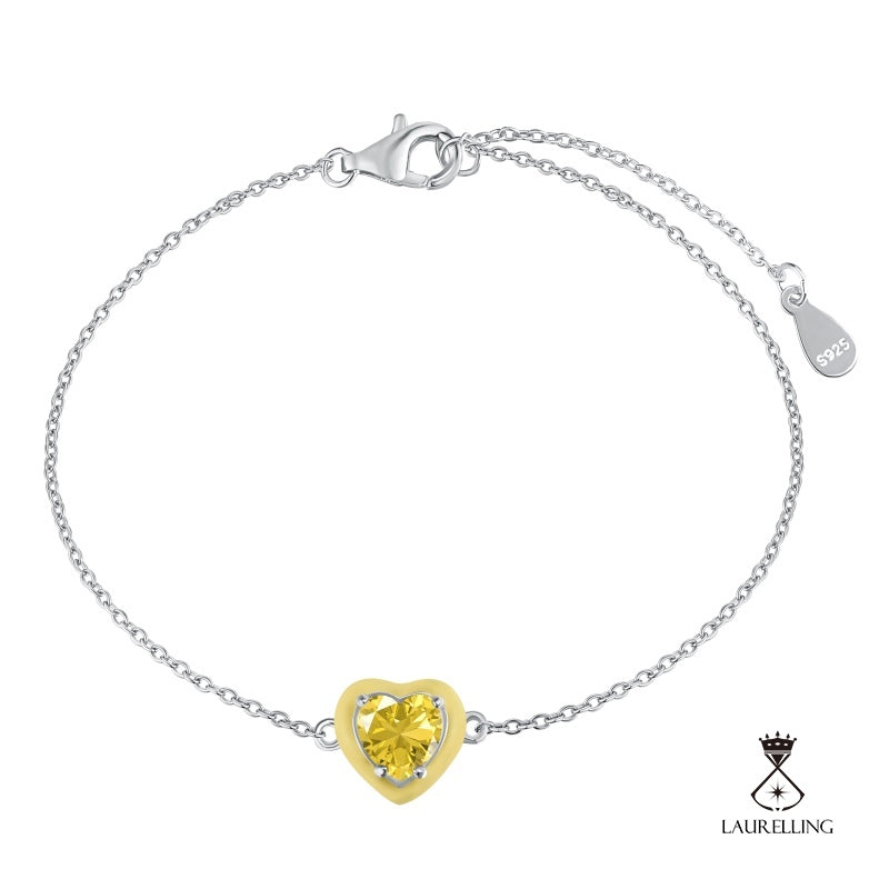 S925 Sterling Silver Drop Rubber Yellow Heart Zircon Bracelet