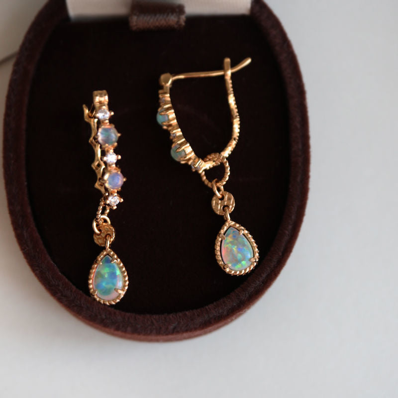 Retro Exquisite Simple Opal Hoop Earrings
