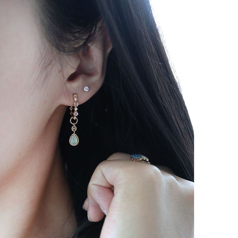 Retro Exquisite Simple Opal Hoop Earrings