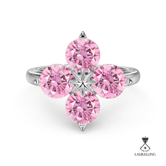 S925 Pink Zircon Four-leaf Clover Octet Star Ring