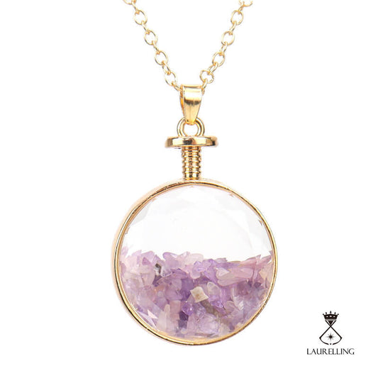 Crystal Wishing Bottle Round Pendant Necklace