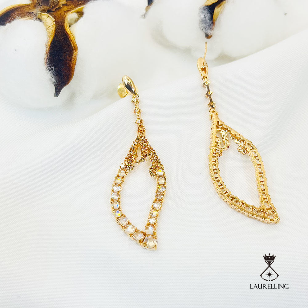 Channel Setting Gold Stones Leaf Shape Drop Earrings
