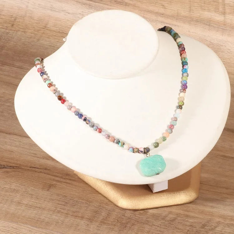 Geometric Amazonite Pendant Choker Mala Jewelry Necklace