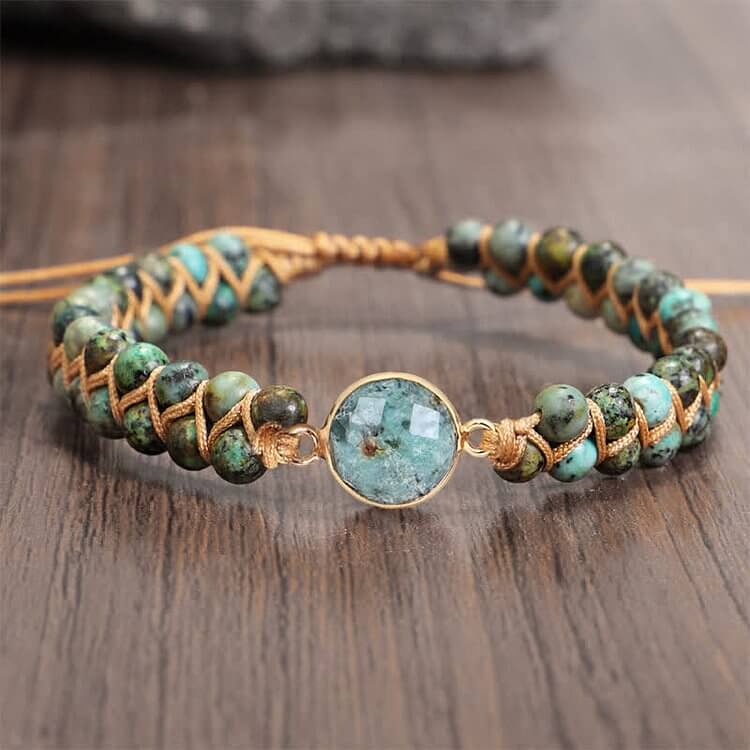 Braided Double Stone Wrap African Turquoise Handmade Bracelet