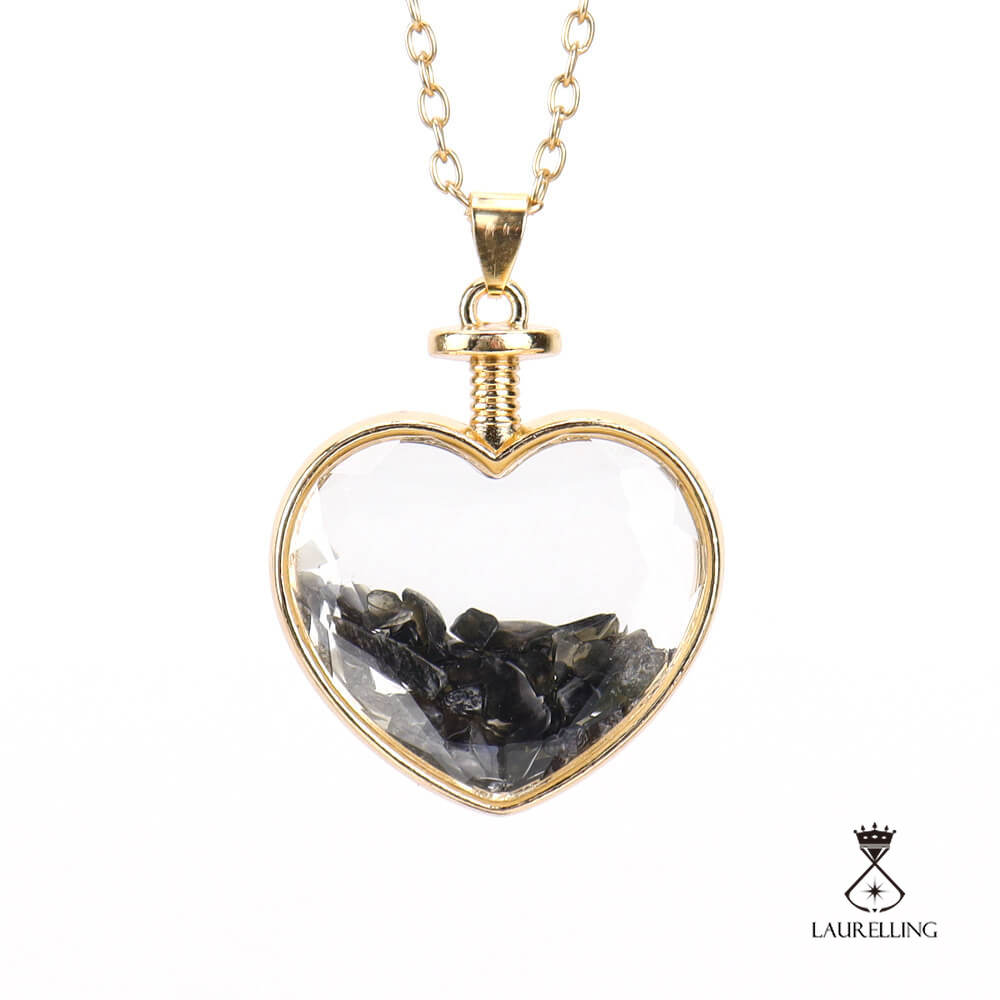 Crushed Stone Heart Glass Pendant Necklace
