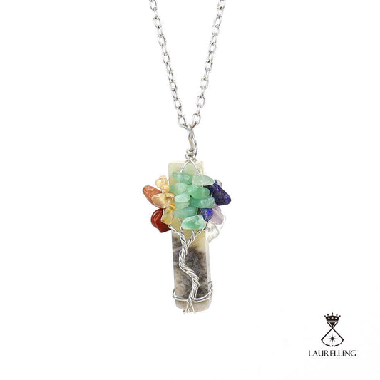 Irregular Crystal Strip Tree of Life Pendant Necklace