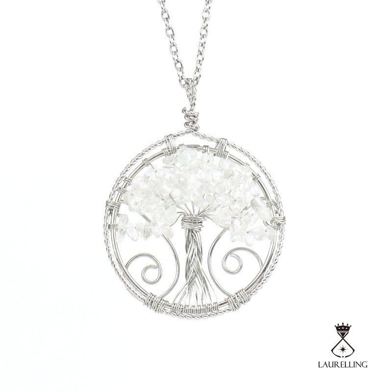 Double Loop Pendant Crystal Tree of Life Necklace