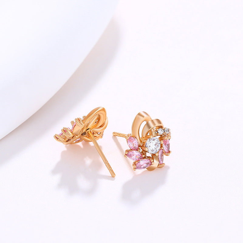 Exquisite Colored Zircon Flower Stud Earrings for Women