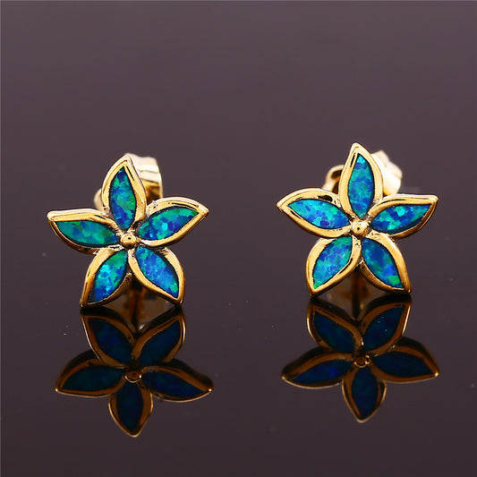 Fashion Opal Five-Petal Flower Stud Earrings