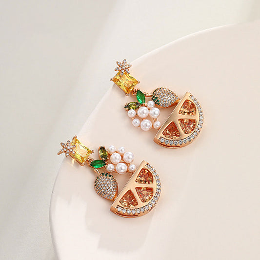 Women's Fruit Basket Inlaid Colorful Jewelry Stud Earrings