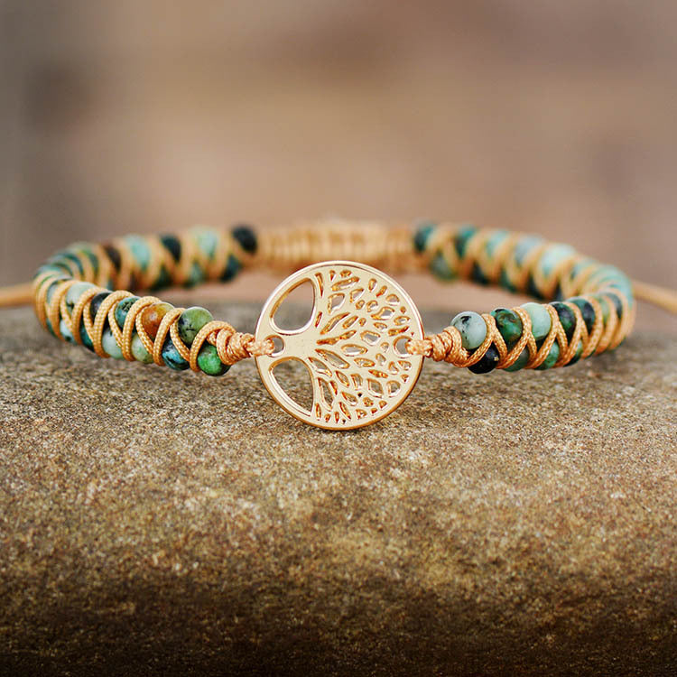 Tree of Life African Turquoise Beaded Handwoven Bracelet