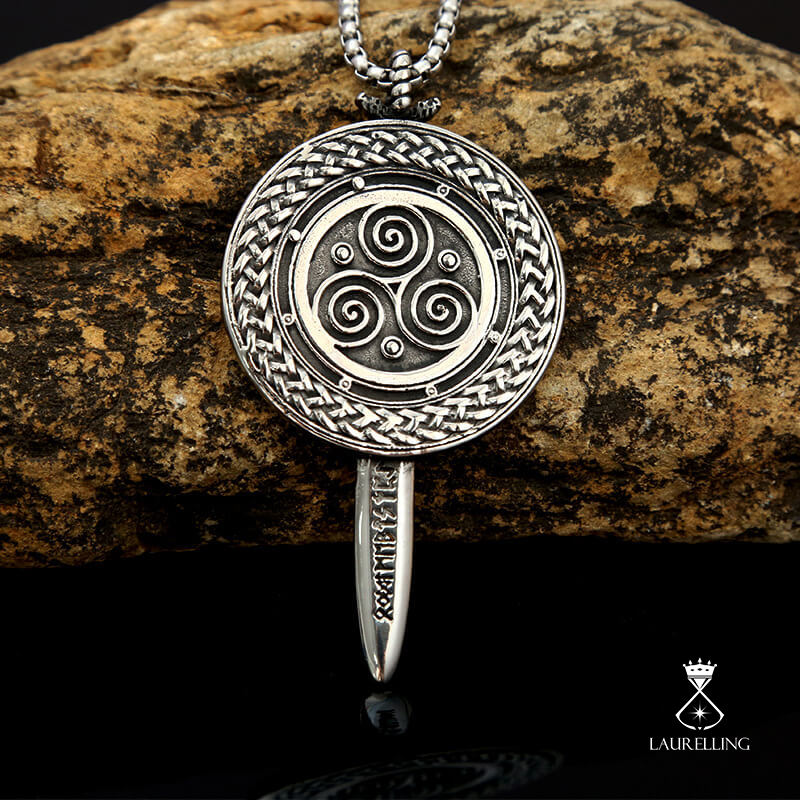 Vintage Viking Warrior Sword Shield Pendant Necklace