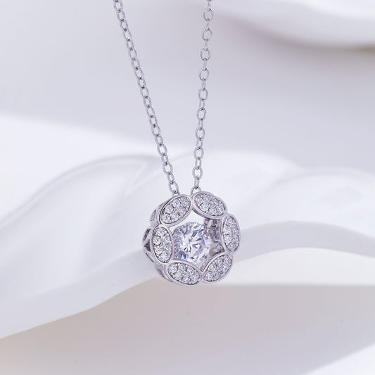 S925 Sterling Silver 18k White Gold Plated Shining Star River Full Zircon Five Petal Flower Pendant Necklace