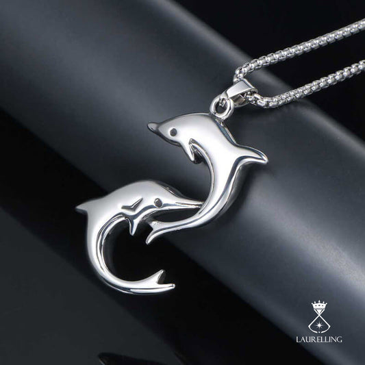 Playful Dolphin Titanium Steel Pendant Necklace