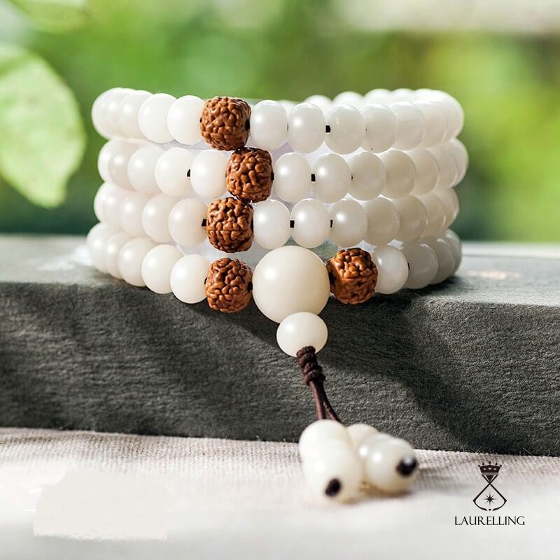 White Jade Bodhi 108 Beads Hand-held Rosary Bracelet