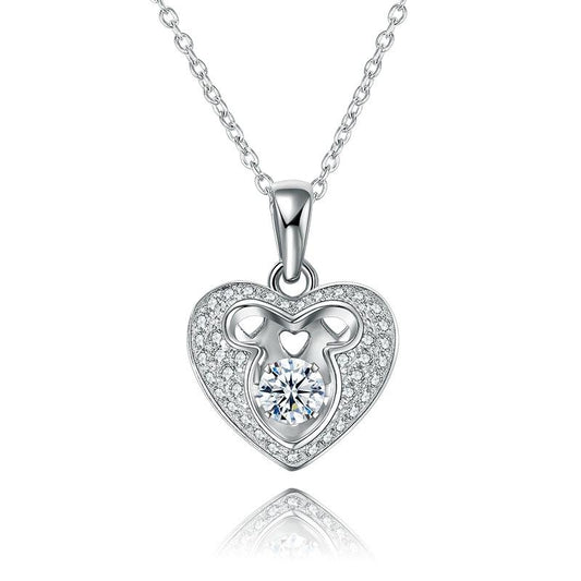 S925 Sterling Silver 18k White Gold Plated Heart Shaped Zircon Pendant Necklace
