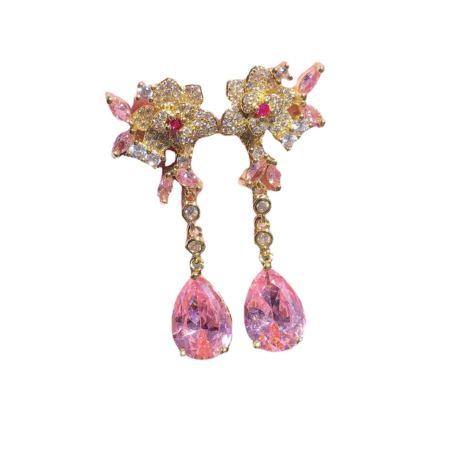3D Rose Pink Drop Earrings