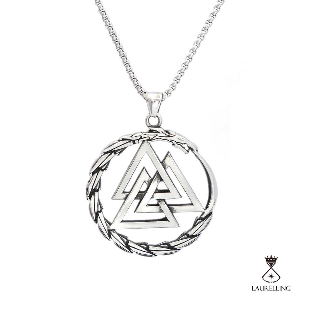 Vintage Rune Stainless Steel Ouroboros Pendant Necklace