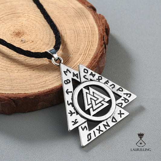 Ancient Silver Triangle Circular Pendant Necklace