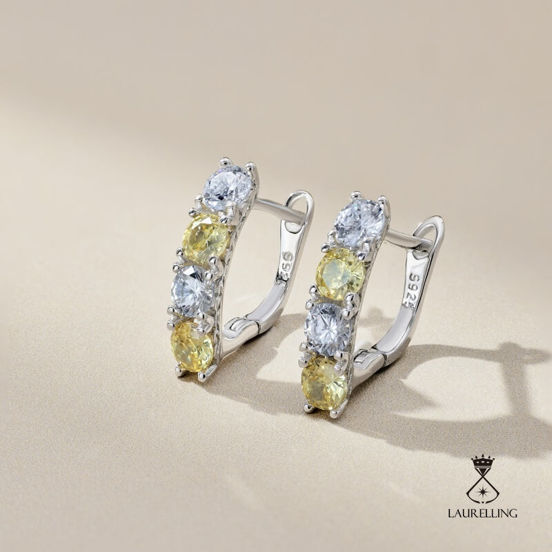 S925 Sterling Silver White Yellow Round Zircon Earrings