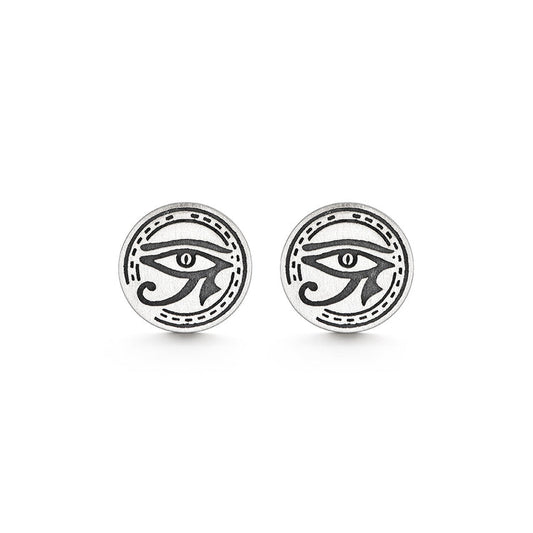 Round Eye Of Horus Sterling Silver Stud Earrings