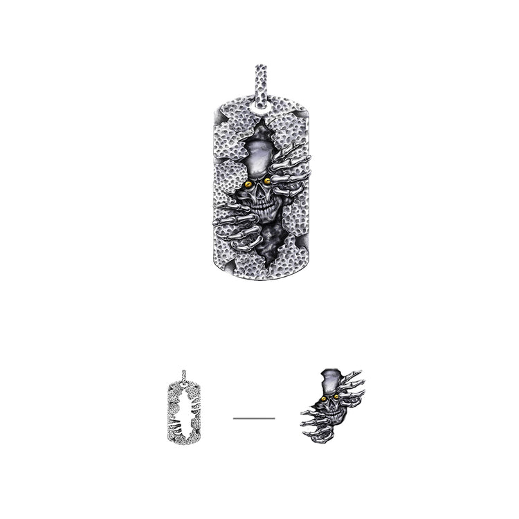 Shield Skull Pattern Sterling Silver Hip Hop Pendants Necklace