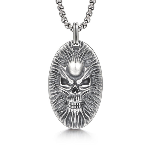 Oval Skull Pattern Sterling Silver Pendants Necklace